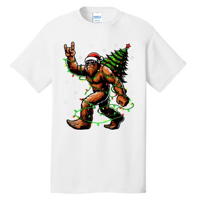 Santa Bigfoot Christmas Tree Xmas Lights Funny Sasquatch Tall T-Shirt