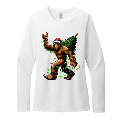 Santa Bigfoot Christmas Tree Xmas Lights Funny Sasquatch Womens CVC Long Sleeve Shirt