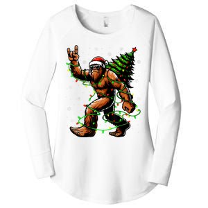 Santa Bigfoot Christmas Tree Xmas Lights Funny Sasquatch Women's Perfect Tri Tunic Long Sleeve Shirt