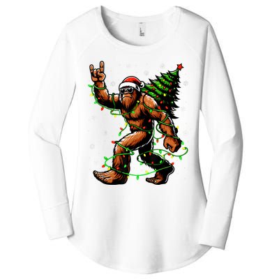 Santa Bigfoot Christmas Tree Xmas Lights Funny Sasquatch Women's Perfect Tri Tunic Long Sleeve Shirt