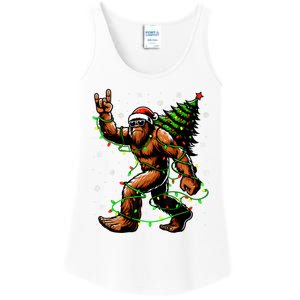 Santa Bigfoot Christmas Tree Xmas Lights Funny Sasquatch Ladies Essential Tank