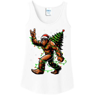 Santa Bigfoot Christmas Tree Xmas Lights Funny Sasquatch Ladies Essential Tank