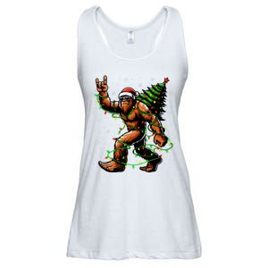 Santa Bigfoot Christmas Tree Xmas Lights Funny Sasquatch Ladies Essential Flowy Tank