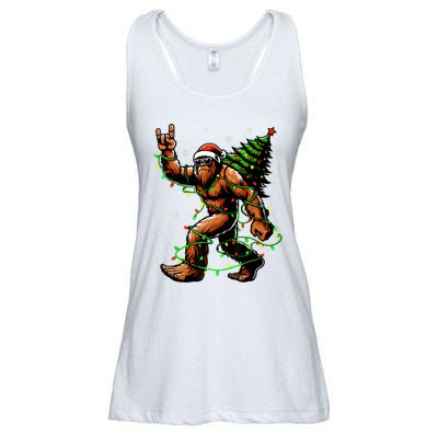 Santa Bigfoot Christmas Tree Xmas Lights Funny Sasquatch Ladies Essential Flowy Tank