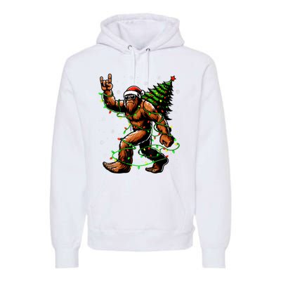 Santa Bigfoot Christmas Tree Xmas Lights Funny Sasquatch Premium Hoodie