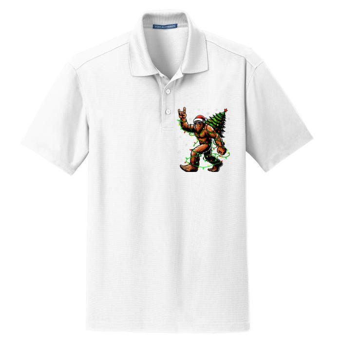 Santa Bigfoot Christmas Tree Xmas Lights Funny Sasquatch Dry Zone Grid Polo