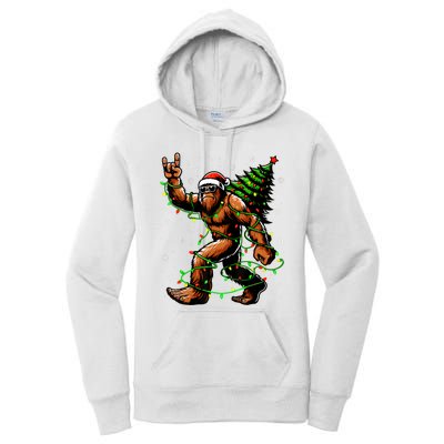 Santa Bigfoot Christmas Tree Xmas Lights Funny Sasquatch Women's Pullover Hoodie