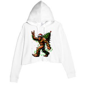 Santa Bigfoot Christmas Tree Xmas Lights Funny Sasquatch Crop Fleece Hoodie