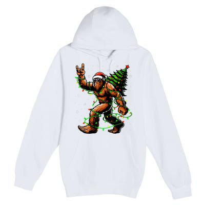 Santa Bigfoot Christmas Tree Xmas Lights Funny Sasquatch Premium Pullover Hoodie