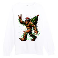 Santa Bigfoot Christmas Tree Xmas Lights Funny Sasquatch Premium Crewneck Sweatshirt