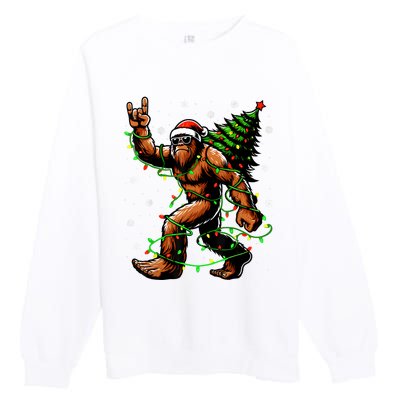 Santa Bigfoot Christmas Tree Xmas Lights Funny Sasquatch Premium Crewneck Sweatshirt