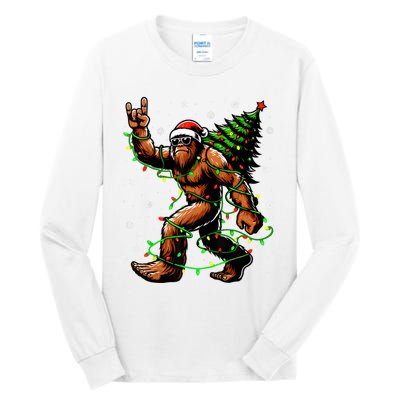 Santa Bigfoot Christmas Tree Xmas Lights Funny Sasquatch Tall Long Sleeve T-Shirt