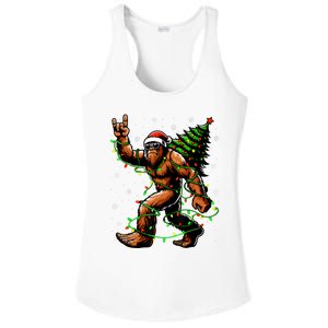 Santa Bigfoot Christmas Tree Xmas Lights Funny Sasquatch Ladies PosiCharge Competitor Racerback Tank