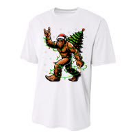 Santa Bigfoot Christmas Tree Xmas Lights Funny Sasquatch Performance Sprint T-Shirt