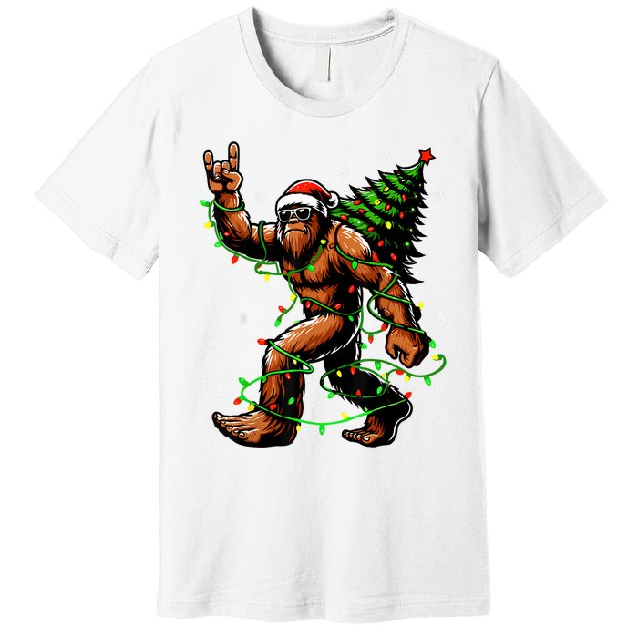 Santa Bigfoot Christmas Tree Xmas Lights Funny Sasquatch Premium T-Shirt