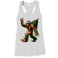 Santa Bigfoot Christmas Tree Xmas Lights Funny Sasquatch Women's Racerback Tank