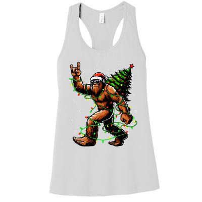 Santa Bigfoot Christmas Tree Xmas Lights Funny Sasquatch Women's Racerback Tank