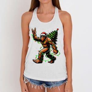 Santa Bigfoot Christmas Tree Xmas Lights Funny Sasquatch Women's Knotted Racerback Tank