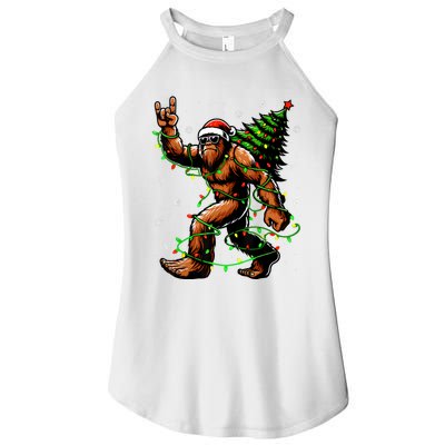 Santa Bigfoot Christmas Tree Xmas Lights Funny Sasquatch Women's Perfect Tri Rocker Tank