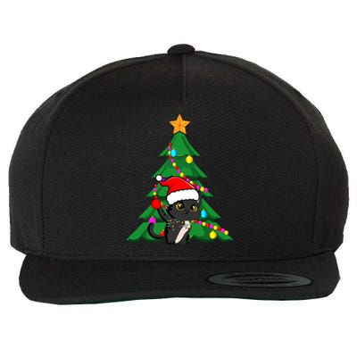 Santa Black Cat Christmas Light Cat Love Xmas Cool Gift Wool Snapback Cap