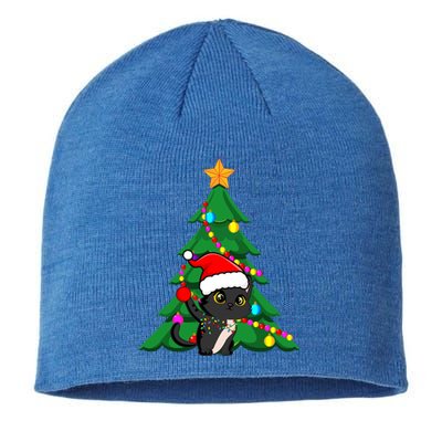 Santa Black Cat Christmas Light Cat Love Xmas Cool Gift Sustainable Beanie