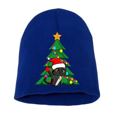 Santa Black Cat Christmas Light Cat Love Xmas Cool Gift Short Acrylic Beanie