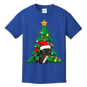 Santa Black Cat Christmas Light Cat Love Xmas Cool Gift Kids T-Shirt