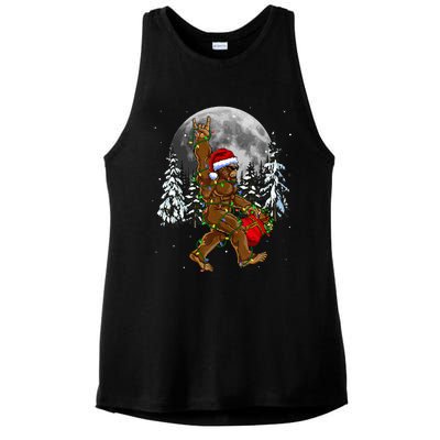 Santa Bigfoot Christmas Lights Rock Funny Sasquatch Believe Ladies PosiCharge Tri-Blend Wicking Tank