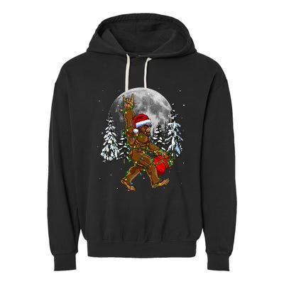 Santa Bigfoot Christmas Lights Rock Funny Sasquatch Believe Garment-Dyed Fleece Hoodie