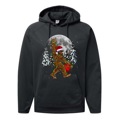 Santa Bigfoot Christmas Lights Rock Funny Sasquatch Believe Performance Fleece Hoodie