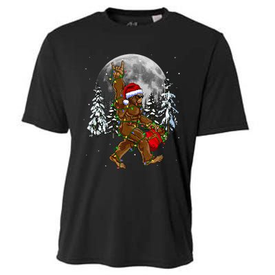 Santa Bigfoot Christmas Lights Rock Funny Sasquatch Believe Cooling Performance Crew T-Shirt