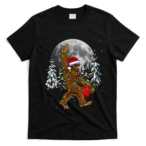 Santa Bigfoot Christmas Lights Rock Funny Sasquatch Believe T-Shirt