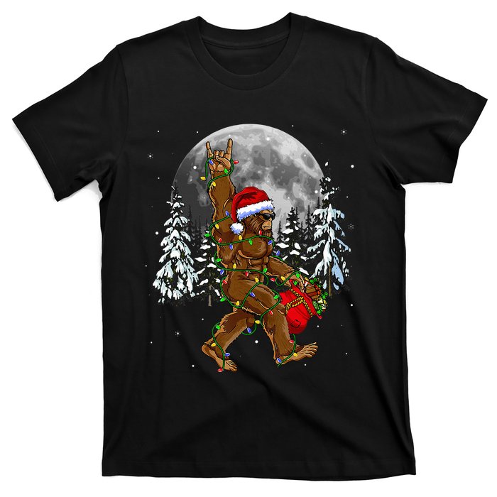 Santa Bigfoot Christmas Lights Rock Funny Sasquatch Believe T-Shirt