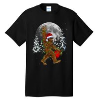 Santa Bigfoot Christmas Lights Rock Funny Sasquatch Believe Tall T-Shirt