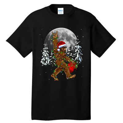 Santa Bigfoot Christmas Lights Rock Funny Sasquatch Believe Tall T-Shirt