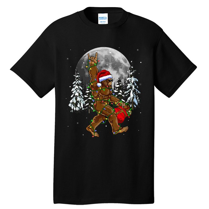 Santa Bigfoot Christmas Lights Rock Funny Sasquatch Believe Tall T-Shirt