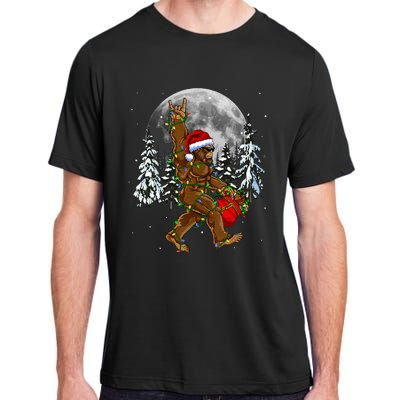 Santa Bigfoot Christmas Lights Rock Funny Sasquatch Believe Adult ChromaSoft Performance T-Shirt