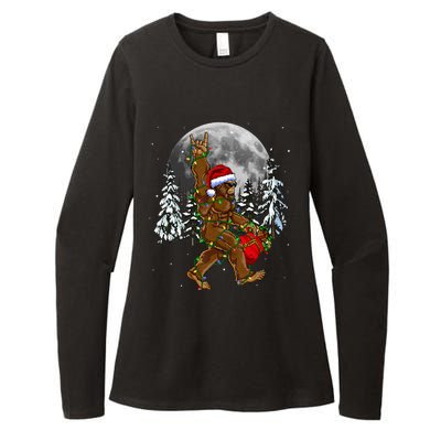 Santa Bigfoot Christmas Lights Rock Funny Sasquatch Believe Womens CVC Long Sleeve Shirt