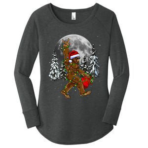 Santa Bigfoot Christmas Lights Rock Funny Sasquatch Believe Women's Perfect Tri Tunic Long Sleeve Shirt