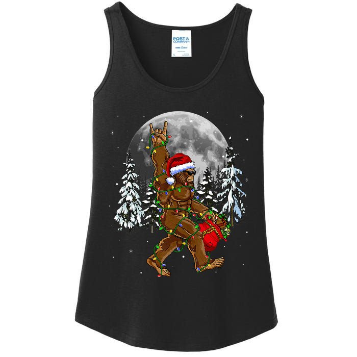 Santa Bigfoot Christmas Lights Rock Funny Sasquatch Believe Ladies Essential Tank