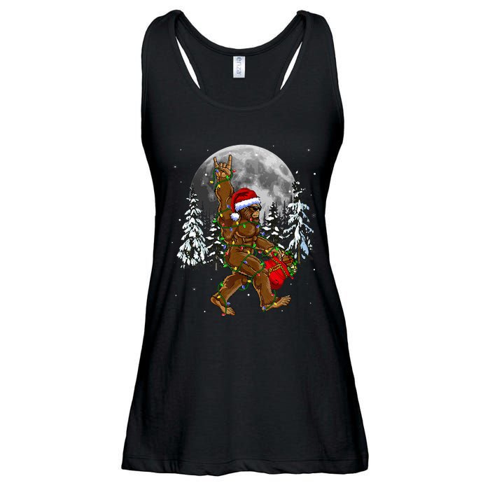 Santa Bigfoot Christmas Lights Rock Funny Sasquatch Believe Ladies Essential Flowy Tank