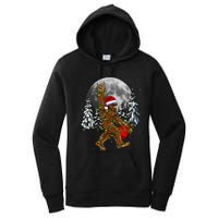 Santa Bigfoot Christmas Lights Rock Funny Sasquatch Believe Women's Pullover Hoodie