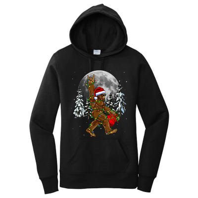 Santa Bigfoot Christmas Lights Rock Funny Sasquatch Believe Women's Pullover Hoodie