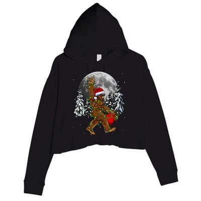 Santa Bigfoot Christmas Lights Rock Funny Sasquatch Believe Crop Fleece Hoodie