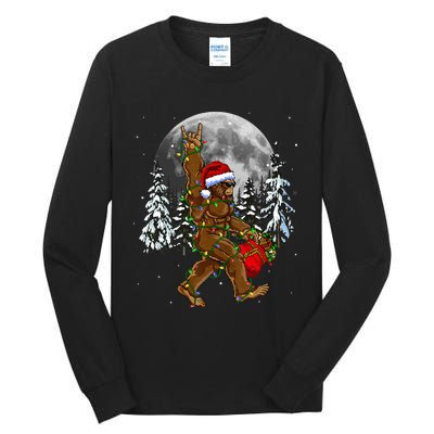 Santa Bigfoot Christmas Lights Rock Funny Sasquatch Believe Tall Long Sleeve T-Shirt