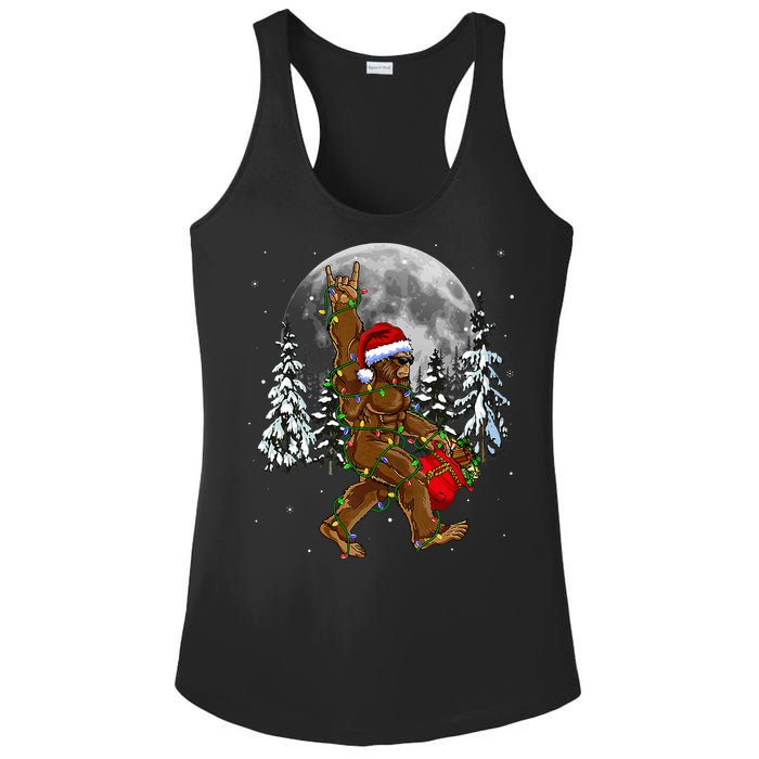 Santa Bigfoot Christmas Lights Rock Funny Sasquatch Believe Ladies PosiCharge Competitor Racerback Tank