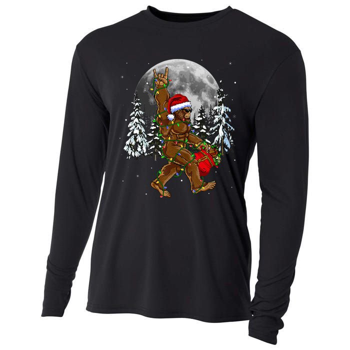 Santa Bigfoot Christmas Lights Rock Funny Sasquatch Believe Cooling Performance Long Sleeve Crew