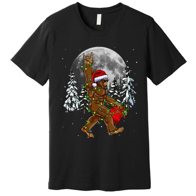 Santa Bigfoot Christmas Lights Rock Funny Sasquatch Believe Premium T-Shirt