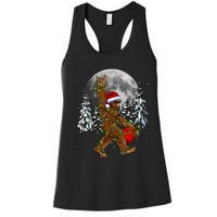 Santa Bigfoot Christmas Lights Rock Funny Sasquatch Believe Women's Racerback Tank