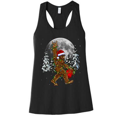 Santa Bigfoot Christmas Lights Rock Funny Sasquatch Believe Women's Racerback Tank